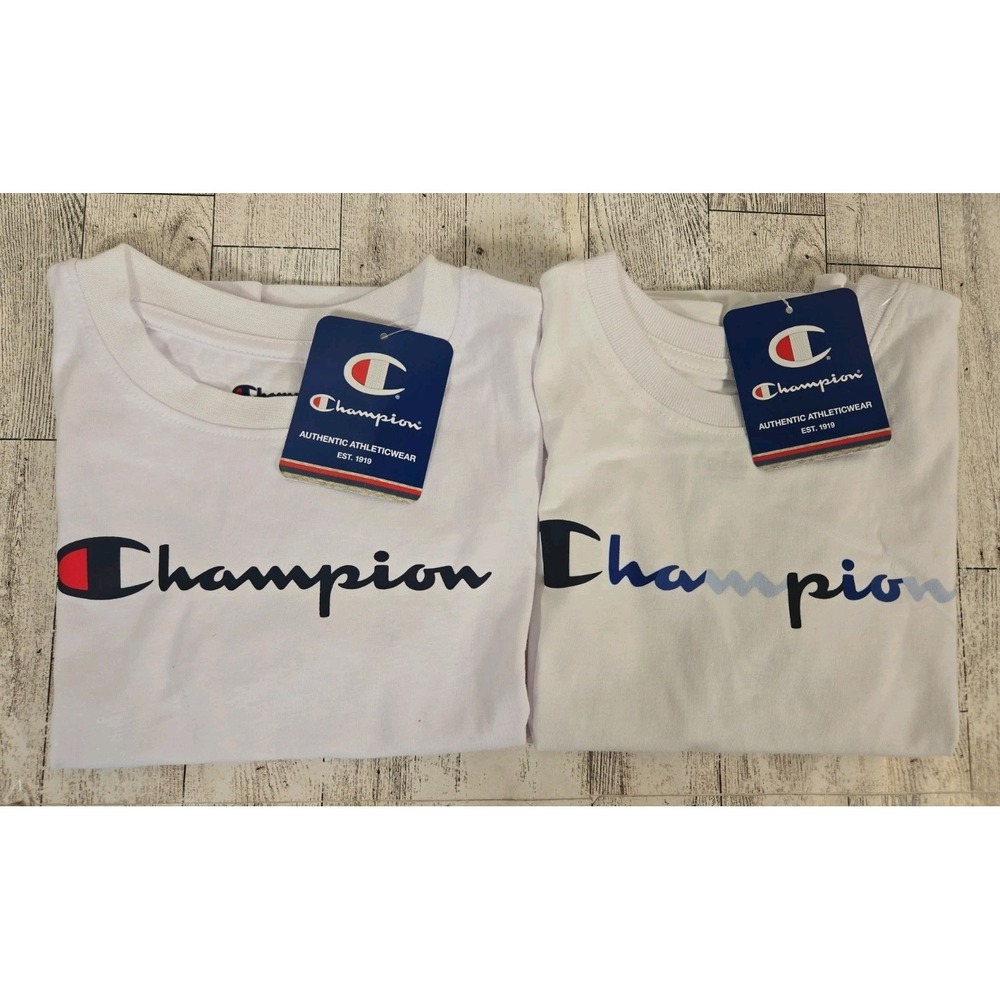 Champion Kids T-Shirts Size 4 White Logo Short Sleeve Lot of 2 Unisex NEW